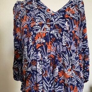 Anthropology Blue and Orange Patterned Blouse